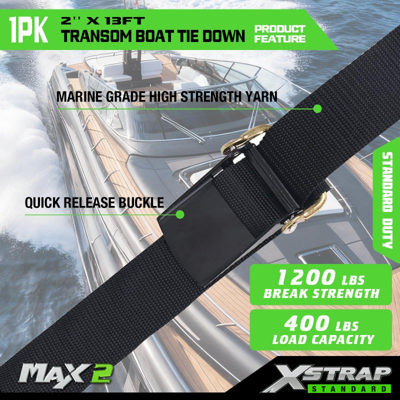 XSTRAP STANDARD 1PK 2''x 13' Gunwale Transom Boat Tie-Down, Marine Boat Trailer Strap with Hooks - Image 4